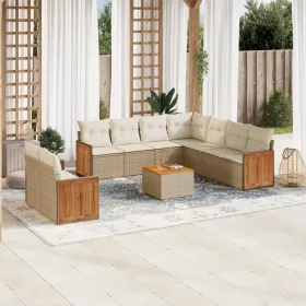    10 részes bézs polyrattan kerti ülőgarnitúra párnával