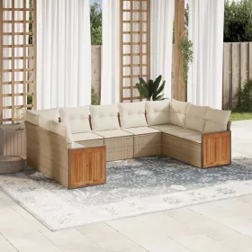   9 részes bézs polyrattan kerti ülőgarnitúra párnákkal