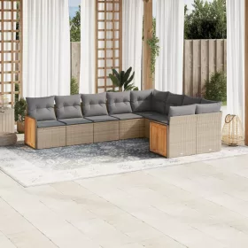    9 részes bézs polyrattan kerti ülőgarnitúra párnákkal
