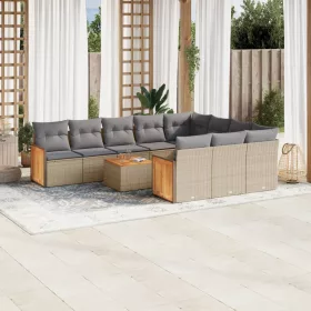    11 részes bézs polyrattan kerti ülőgarnitúra párnákkal