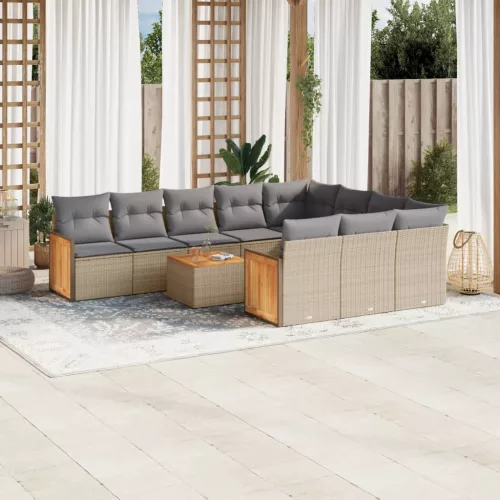  11 részes bézs polyrattan kerti ülőgarnitúra párnákkal