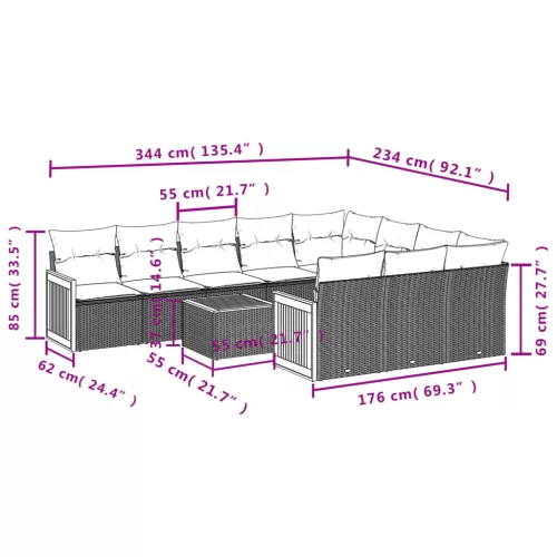  11 részes bézs polyrattan kerti ülőgarnitúra párnákkal