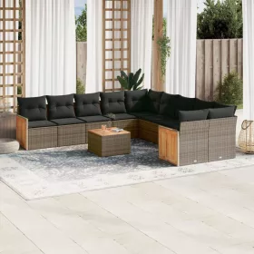    11 részes szürke polyrattan kerti ülőgarnitúra párnákkal