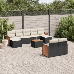    10 részes fekete polyrattan kerti ülőgarnitúra párnákkal