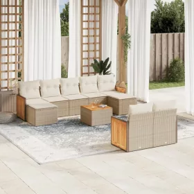    10 részes bézs polyrattan kerti ülőgarnitúra párnával