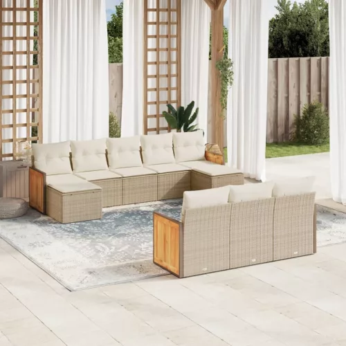  10 részes bézs polyrattan kerti ülőgarnitúra párnával