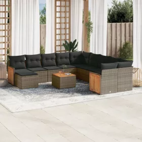    12 részes szürke polyrattan kerti ülőgarnitúra párnákkal