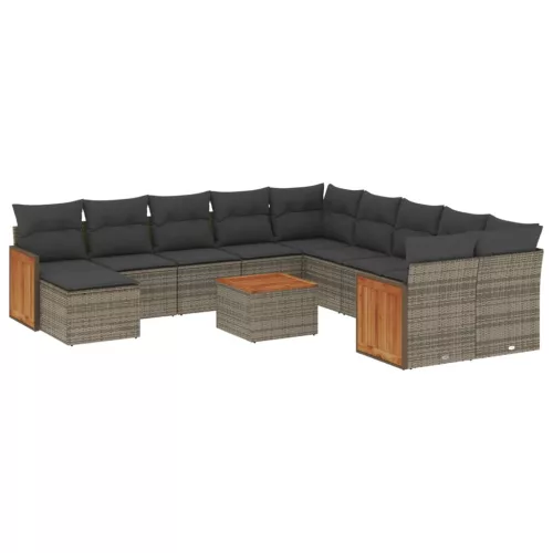  12 részes szürke polyrattan kerti ülőgarnitúra párnákkal