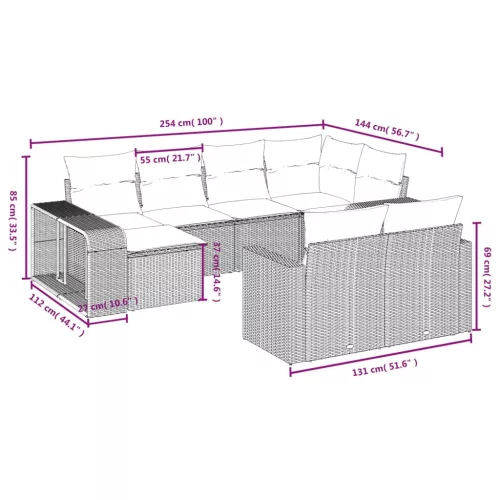 10 részes fekete polyrattan kerti ülőgarnitúra párnákkal