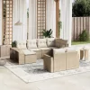  10 részes bézs polyrattan kerti ülőgarnitúra párnával