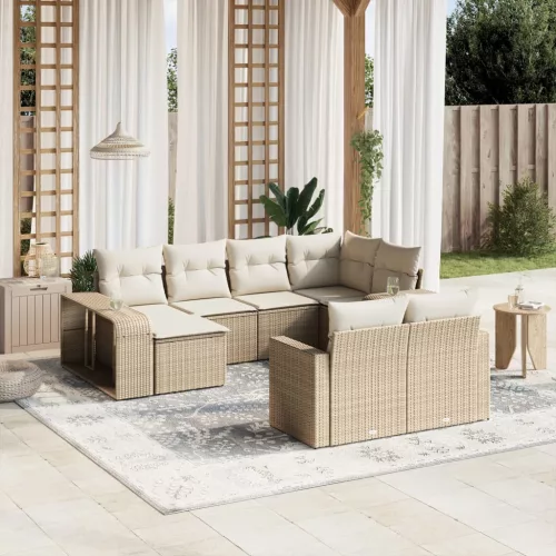  10 részes bézs polyrattan kerti ülőgarnitúra párnával