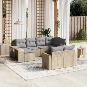    10 részes bézs polyrattan kerti ülőgarnitúra párnával