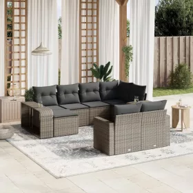   10 részes szürke polyrattan kerti ülőgarnitúra párnákkal