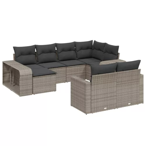  10 részes szürke polyrattan kerti ülőgarnitúra párnákkal