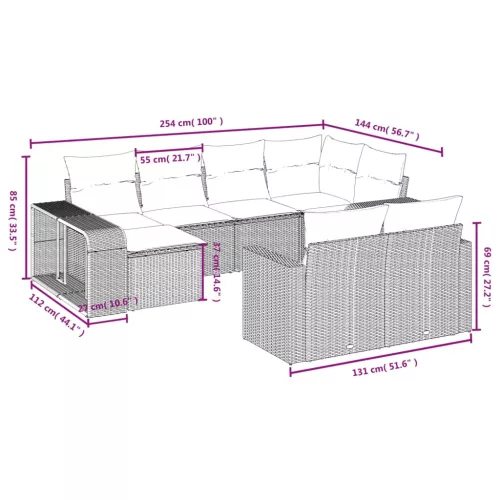  10 részes szürke polyrattan kerti ülőgarnitúra párnákkal