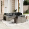  10 részes világosszürke polyrattan kerti ülőgarnitúra párnákkal