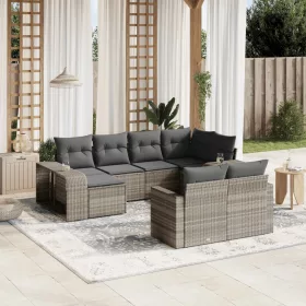    10 részes világosszürke polyrattan kerti ülőgarnitúra párnákkal