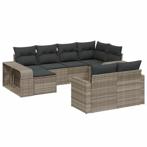  10 részes világosszürke polyrattan kerti ülőgarnitúra párnákkal