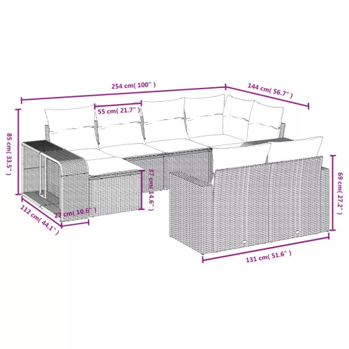  10 részes világosszürke polyrattan kerti ülőgarnitúra párnákkal