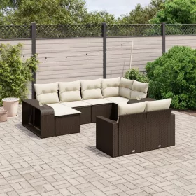    10 részes barna polyrattan kerti ülőgarnitúra párnákkal