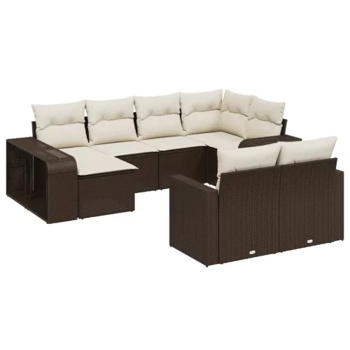  10 részes barna polyrattan kerti ülőgarnitúra párnákkal