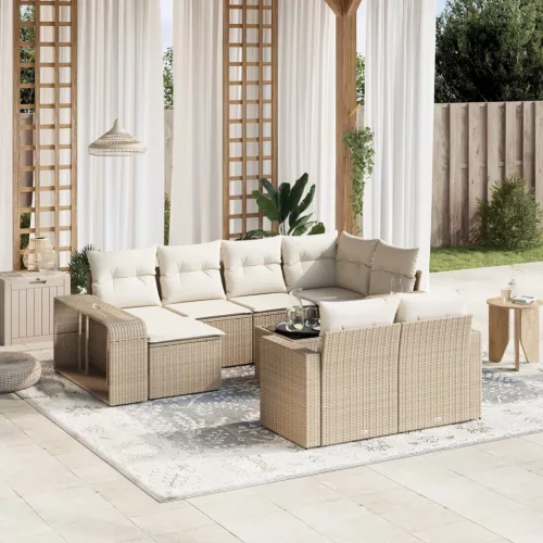  11 részes bézs polyrattan kerti ülőgarnitúra párnákkal