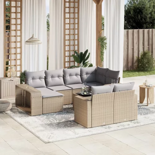  11 részes bézs polyrattan kerti ülőgarnitúra párnákkal