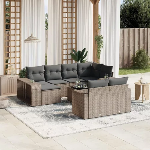  11 részes szürke polyrattan kerti ülőgarnitúra párnákkal