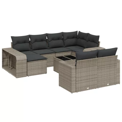  11 részes szürke polyrattan kerti ülőgarnitúra párnákkal