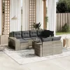  11 részes világosszürke polyrattan kerti ülőgarnitúra párnákkal