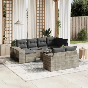    11 részes világosszürke polyrattan kerti ülőgarnitúra párnákkal