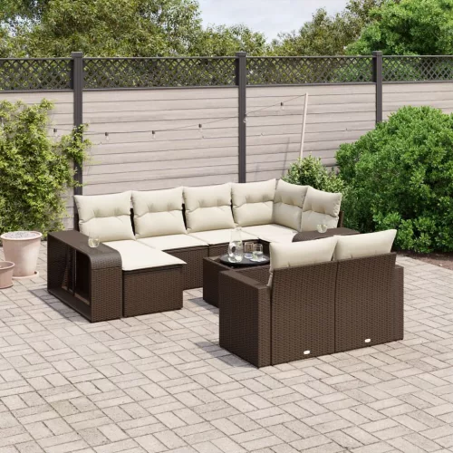  11 részes barna polyrattan kerti ülőgarnitúra párnákkal