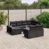  11 részes fekete polyrattan kerti ülőgarnitúra párnákkal
