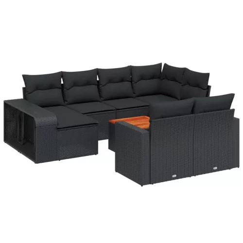  11 részes fekete polyrattan kerti ülőgarnitúra párnákkal