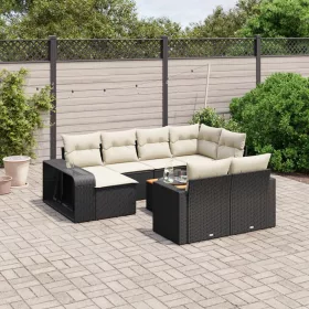    11 részes fekete polyrattan kerti ülőgarnitúra párnákkal