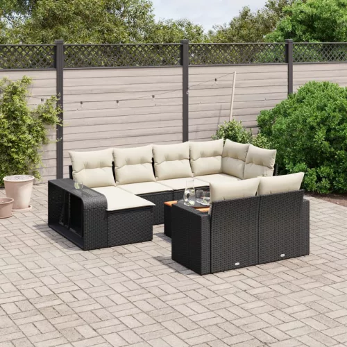  11 részes fekete polyrattan kerti ülőgarnitúra párnákkal