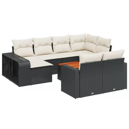  11 részes fekete polyrattan kerti ülőgarnitúra párnákkal