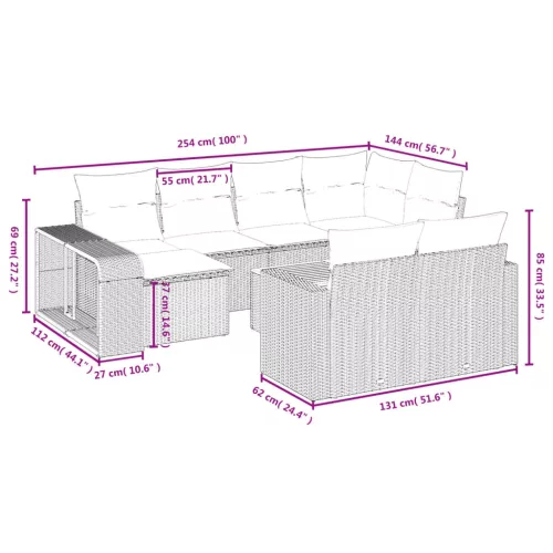  11 részes fekete polyrattan kerti ülőgarnitúra párnákkal