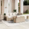  11 részes bézs polyrattan kerti ülőgarnitúra párnákkal