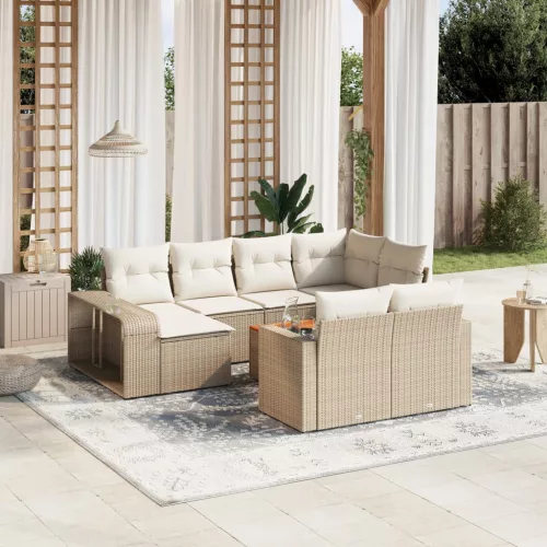  11 részes bézs polyrattan kerti ülőgarnitúra párnákkal