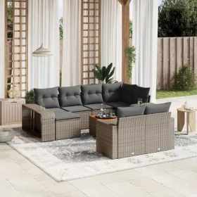    11 részes szürke polyrattan kerti ülőgarnitúra párnákkal
