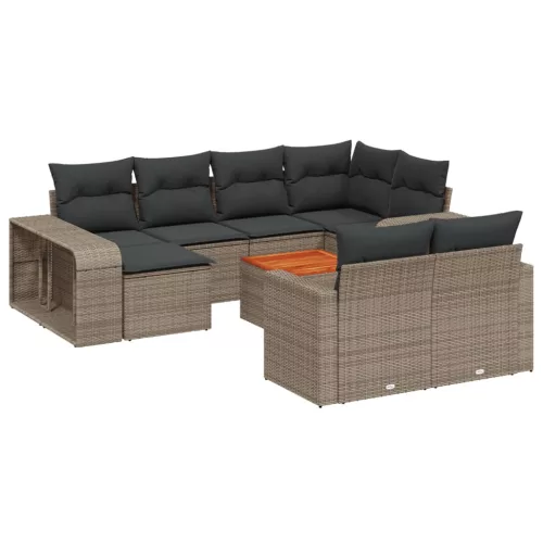  11 részes szürke polyrattan kerti ülőgarnitúra párnákkal