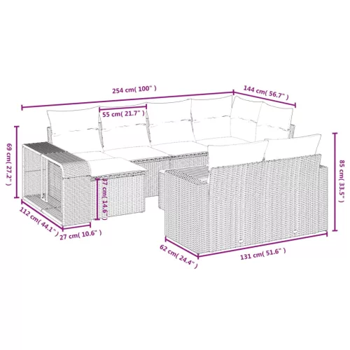  11 részes szürke polyrattan kerti ülőgarnitúra párnákkal