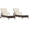  2 db barna polyrattan napozóágy párnával