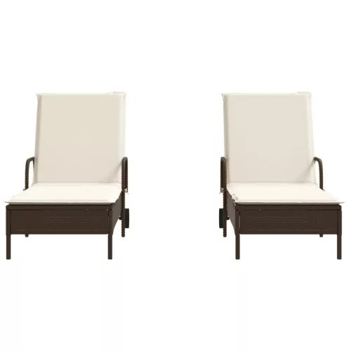  2 db barna polyrattan napozóágy párnával