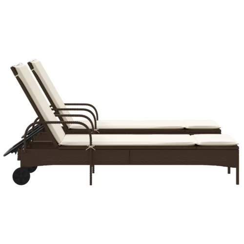  2 db barna polyrattan napozóágy párnával