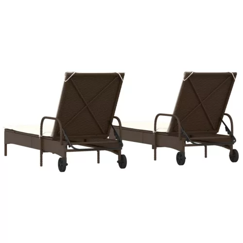  2 db barna polyrattan napozóágy párnával