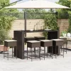  9 részes barna polyrattan kerti bárszett párnákkal