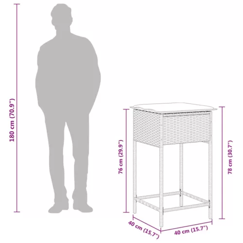  9 részes barna polyrattan kerti bárszett párnákkal