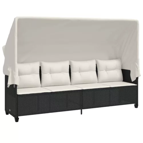  5 részes fekete polyrattan kerti kanapészett párnákkal